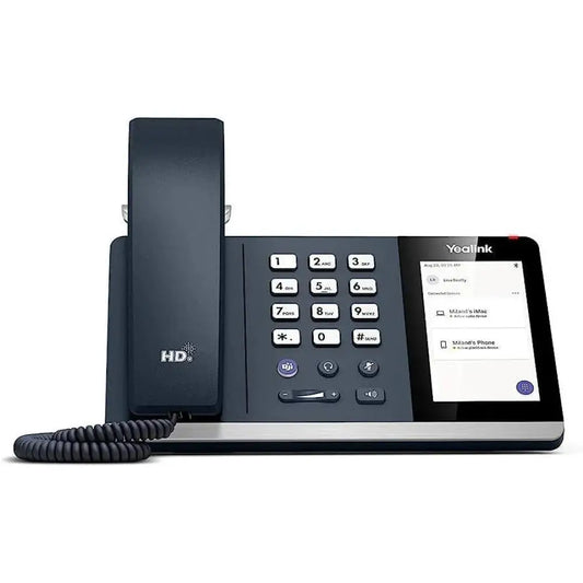 Yealink MP50 USB phone with HD audio, keypad, coiled cord, and color display for Microsoft Teams