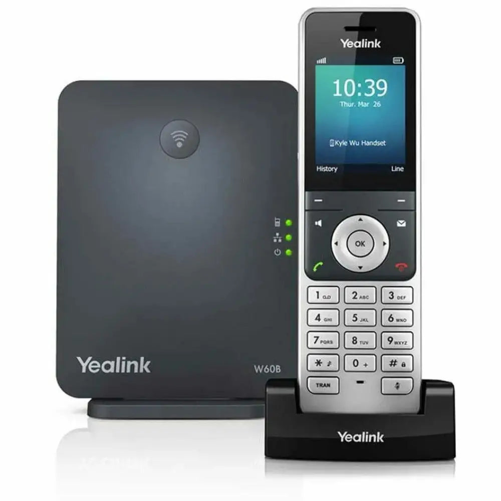 Yealink W56P cordless DECT phone with W60B base and charging dock, color display
