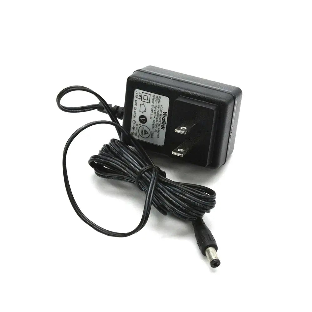 Yealink 5V 2A power adapter with black cable and plug on a white background